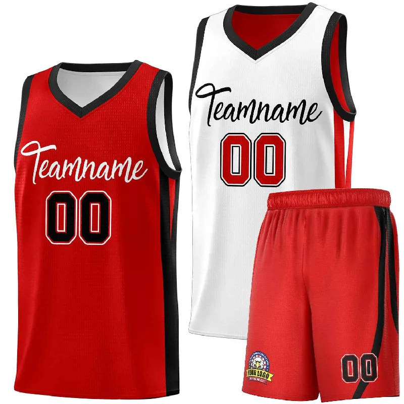 Personalized soccer jersey with modern team logo-Personalized basketball jersey with modern team logo-Custom White Red-Black Double Side Sets Men Basketball Jersey