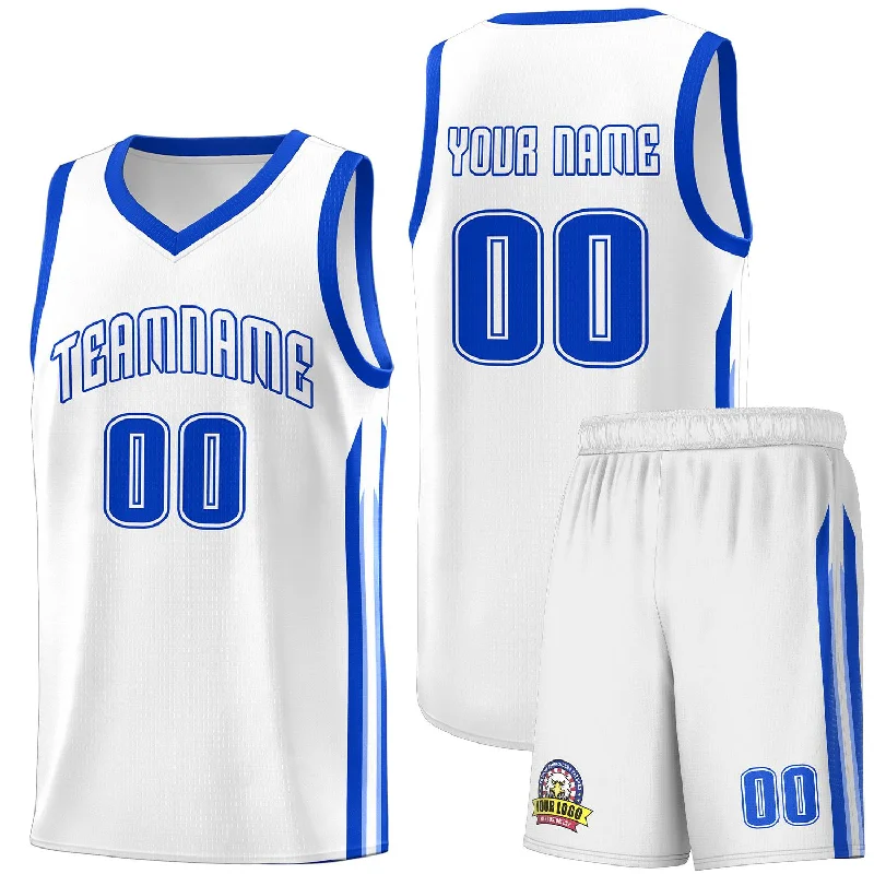 Custom soccer jersey with colorful and bold designs-Custom basketball jersey with colorful and bold designs-Custom White Royal Classic Sets Sports Uniform Basketball Jersey