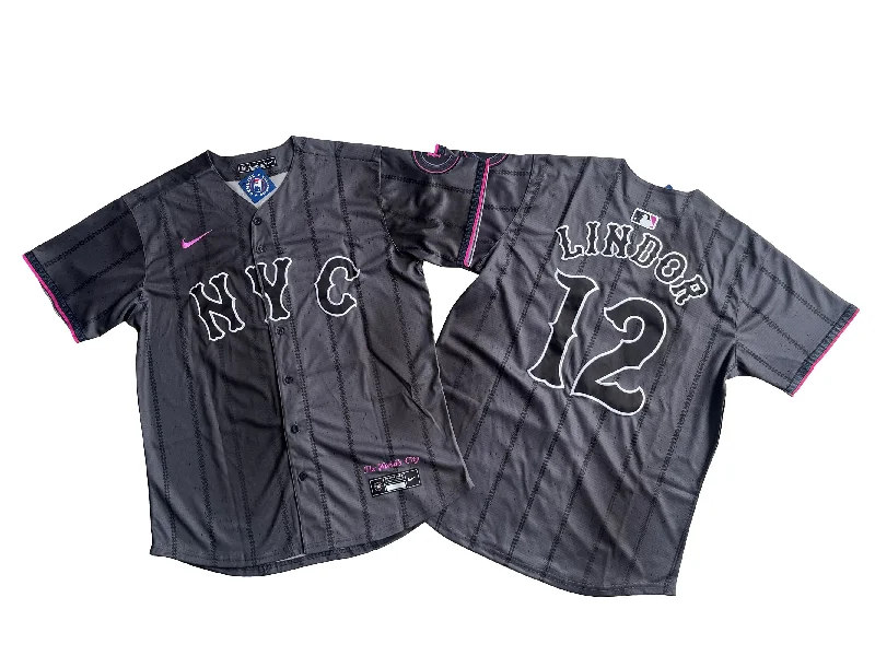 Custom team baseball jersey with your logo-Men's New York Mets Francisco Lindor #12 Graphite 2024 City Connect Limited Player Jersey