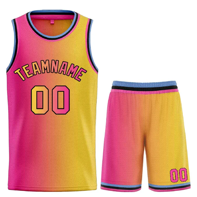 Custom soccer jersey with special fabric for comfort-Custom basketball jersey with special fabric for comfort-Custom Yellow Pink-Black Bull Gradient Fashion Sets Basketball Jersey