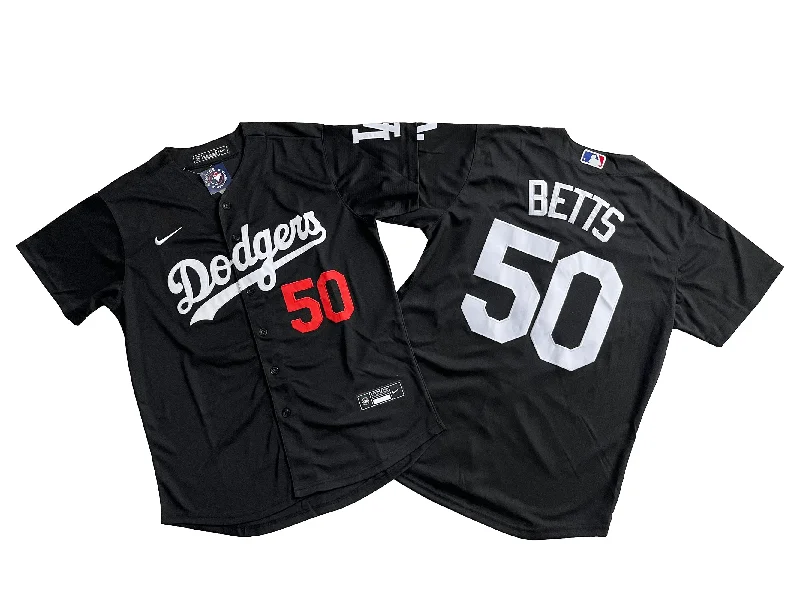 Team baseball jersey for league tournaments-Los Angeles Dodgers 50# Mookie Betts  Royal Black Jersey