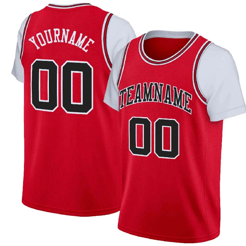 Custom soccer jersey for both players and fans-Custom basketball jersey for both players and fans-Custom Red Black-White Classic Tops Casual Fake Sleeve Basketball Jersey