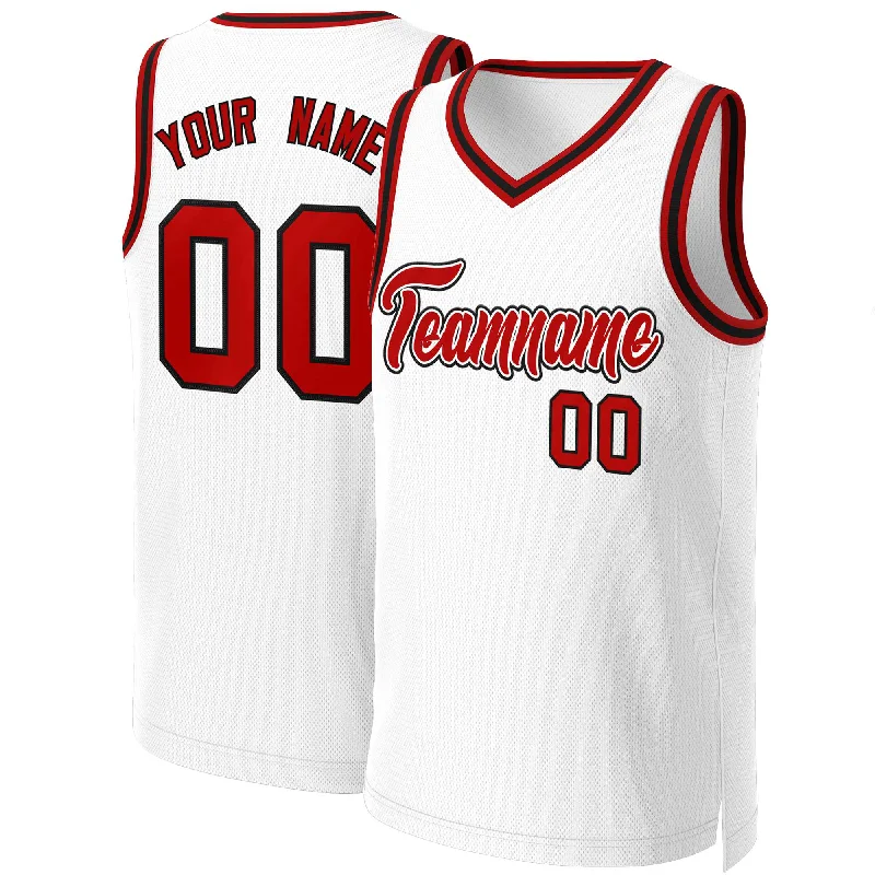 Personalized soccer jersey with bold graphic prints-Personalized basketball jersey with bold graphic prints-Custom White Red-White Classic Tops Basketball Jersey