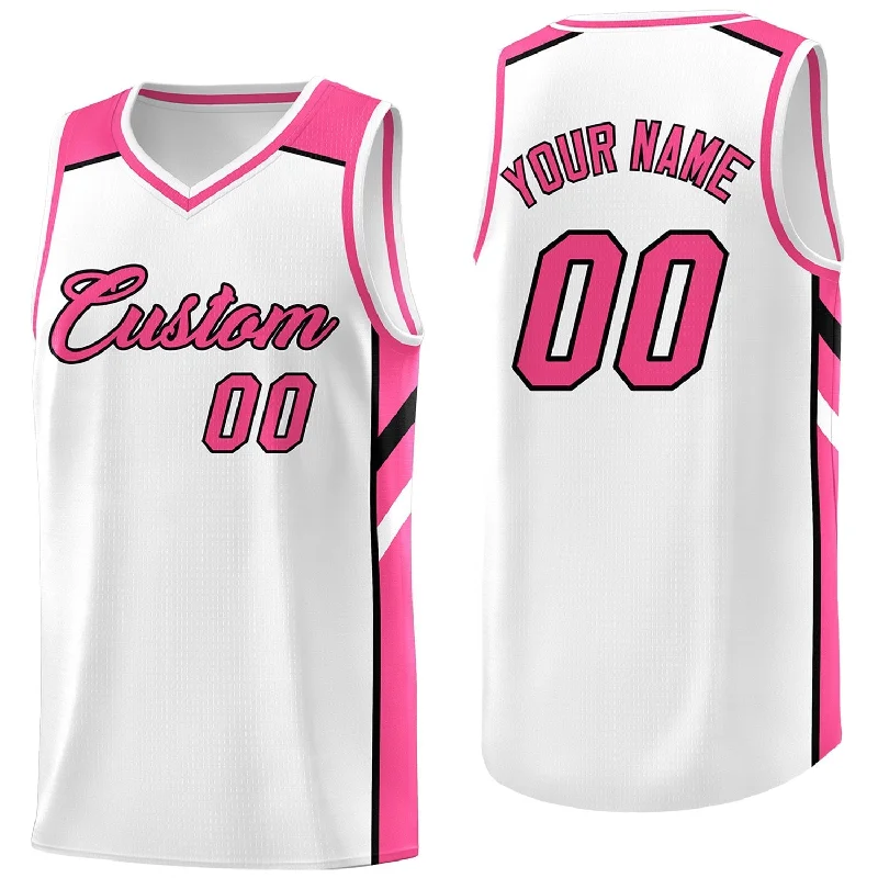 Soccer jersey with professional-grade materials-Basketball jersey with professional-grade materials-Custom White Pink Classic Tops Fashion Sportwear Basketball Jersey