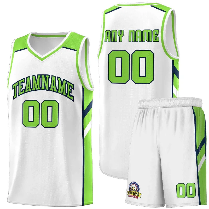 Soccer jersey with flexible and comfortable fit-Basketball jersey with flexible and comfortable fit-Custom White Neon Green-Navy Classic Sets Sports Uniform Basketball Jersey