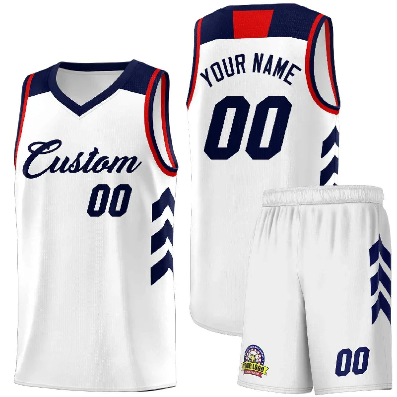 Custom soccer jersey with your favorite team-Custom basketball jersey with your favorite team-Custom White Navy Classic Sets Sports Uniform Basketball Jersey