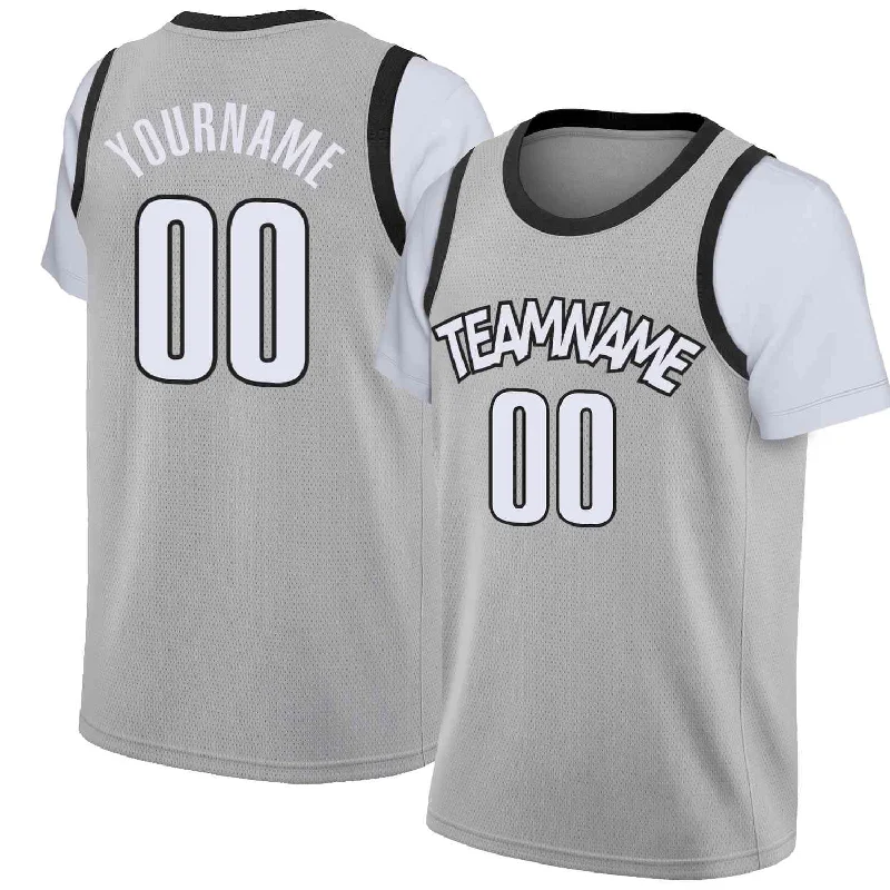 Soccer jersey with sporty designs for streetwear-Basketball jersey with sporty designs for streetwear-Custom Gray White-Black Classic Tops Casual Fake Sleeve Basketball Jersey