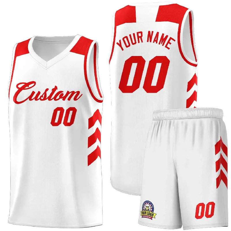 Soccer jersey with custom logo embroidery-Basketball jersey with custom logo embroidery-Custom White Red Classic Sets Sports Uniform Basketball Jersey