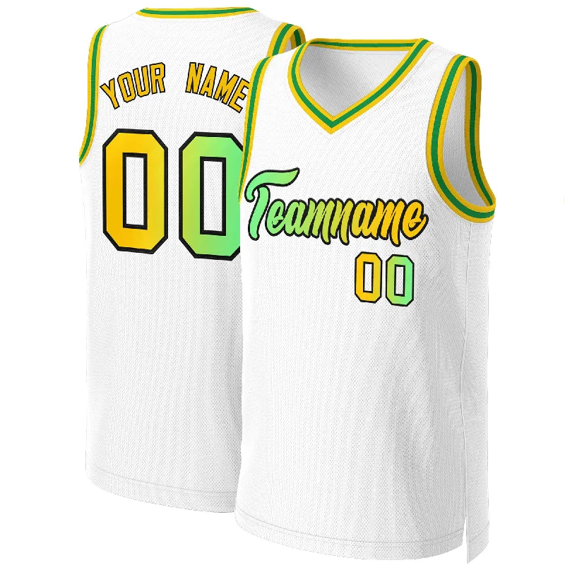 Custom soccer jersey for team spirit-Custom basketball jersey for team spirit-Custom White Green-Black Classic Gradient Fashion Tops Basketball Jersey