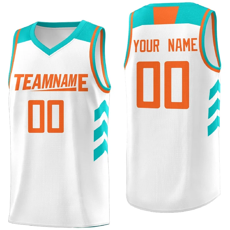 Soccer jersey with customizable stitching and patchwork-Basketball jersey with customizable stitching and patchwork-Custom White Orange Classic Tops Mesh Sport Basketball Jersey