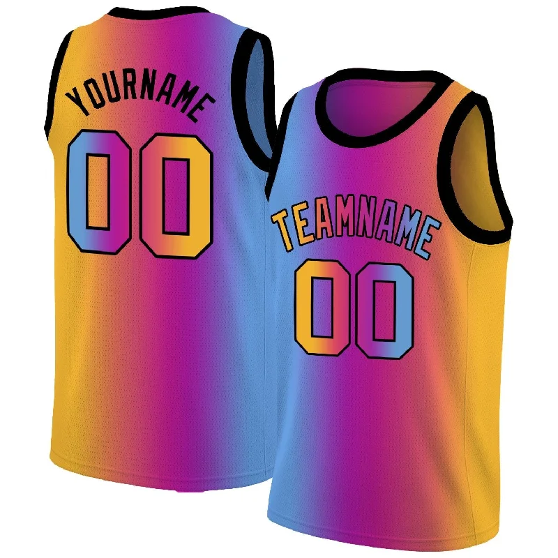 Soccer jersey for casual sport lovers and enthusiasts-Basketball jersey for casual sport lovers and enthusiasts-Custom Yellow Blue-Purple Gradient Fashion Tops Basketball Jersey