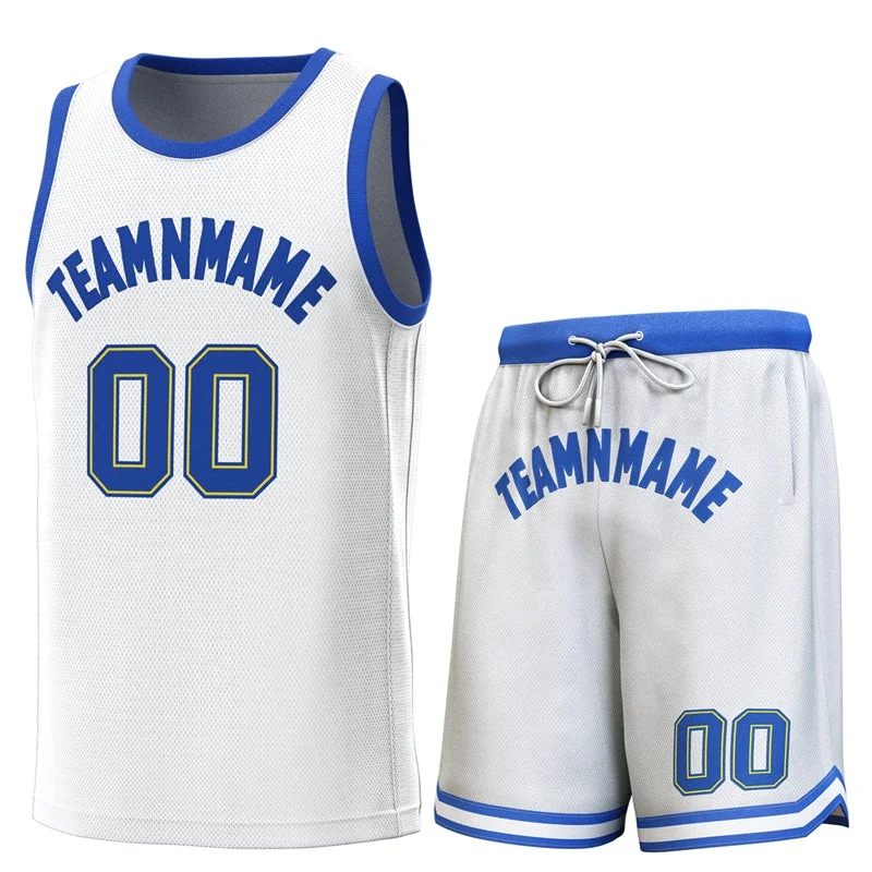 Soccer jersey with player names and numbers-Basketball jerseys with player names and numbers-Custom White Royal Classic Sets Basketball Jersey