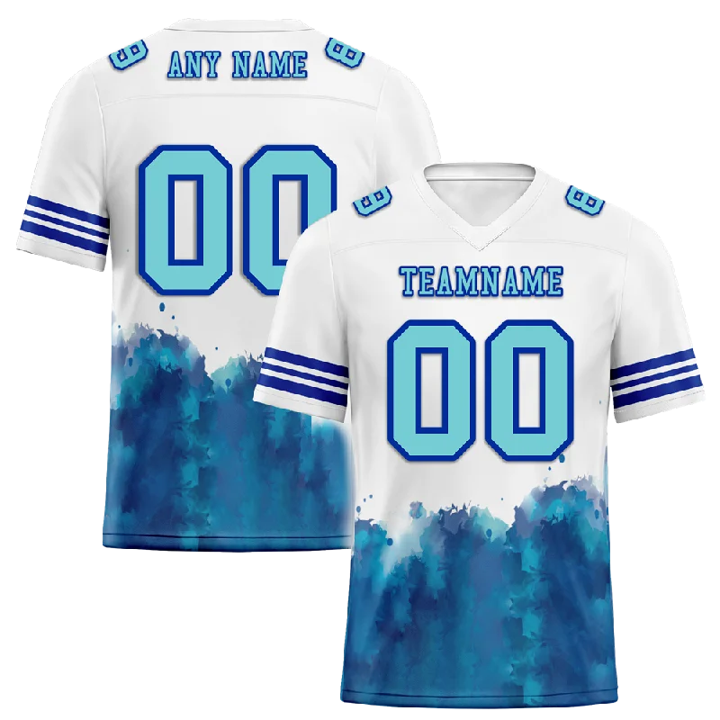 Soccer jersey with unique designs for special events-Custom White Aqua Tie Dye Aqua Personalized Authentic Football Jersey FBJ02-bc0fa77