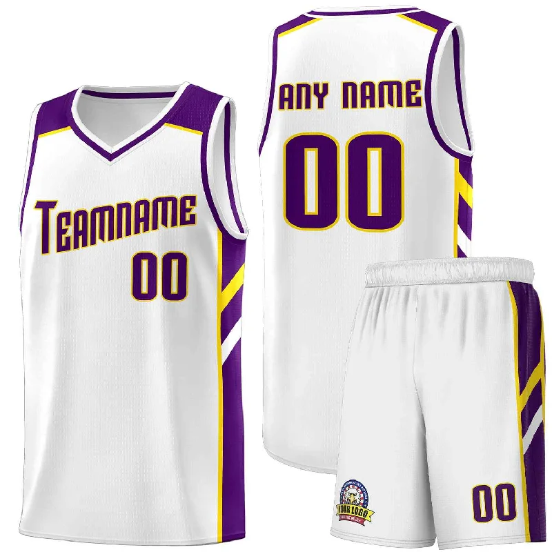 Retro-inspired soccer jersey with classic look-Retro-inspired basketball jersey with classic look-Custom White Purple-Yellow Classic Sets Sports Uniform Basketball Jersey