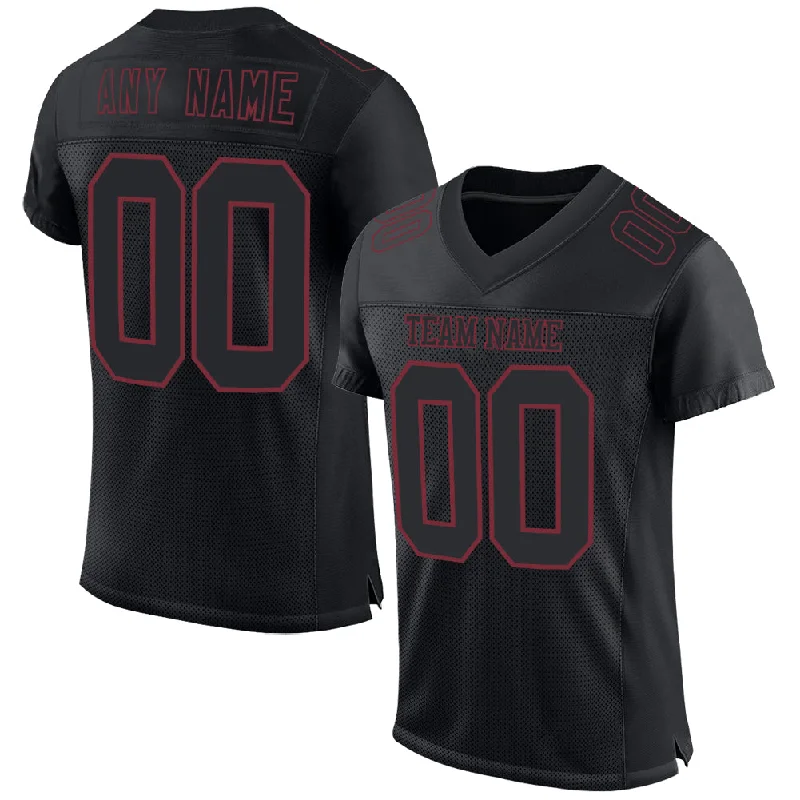 Soccer jersey for casual and professional athletes-Custom Black Burgundy Mesh Authentic Football Jersey