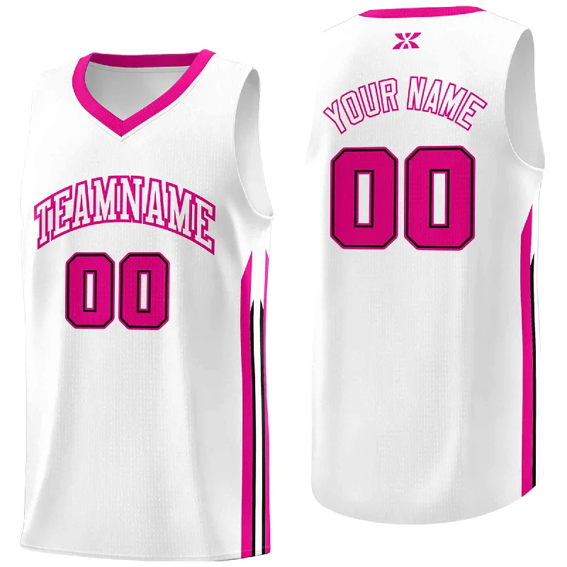 Custom soccer jersey with embroidery and design choices-Custom basketball jersey with embroidery and design choices-Custom White Pink-Classic Tops Mesh Sport Bull Basketball Jersey