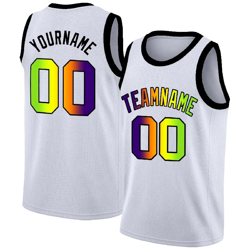 Custom soccer jersey with modern design-Custom basketball jersey with modern design-Custom White Purple-Green Gradient Fashion Tops Basketball Jersey