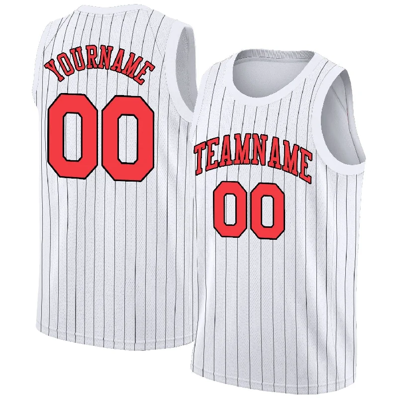 Premium soccer jersey with embroidery options-Premium basketball jersey with embroidery options-Custom White Red Black Stripe Fashion Tops Fashion Sportwear Basketball Jersey