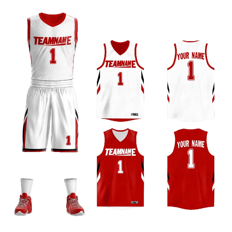 Personalized soccer jersey for school teams-Personalized basketball jersey for school teams-Custom White Red Double Side Sets Design Sportswear Basketball Jersey