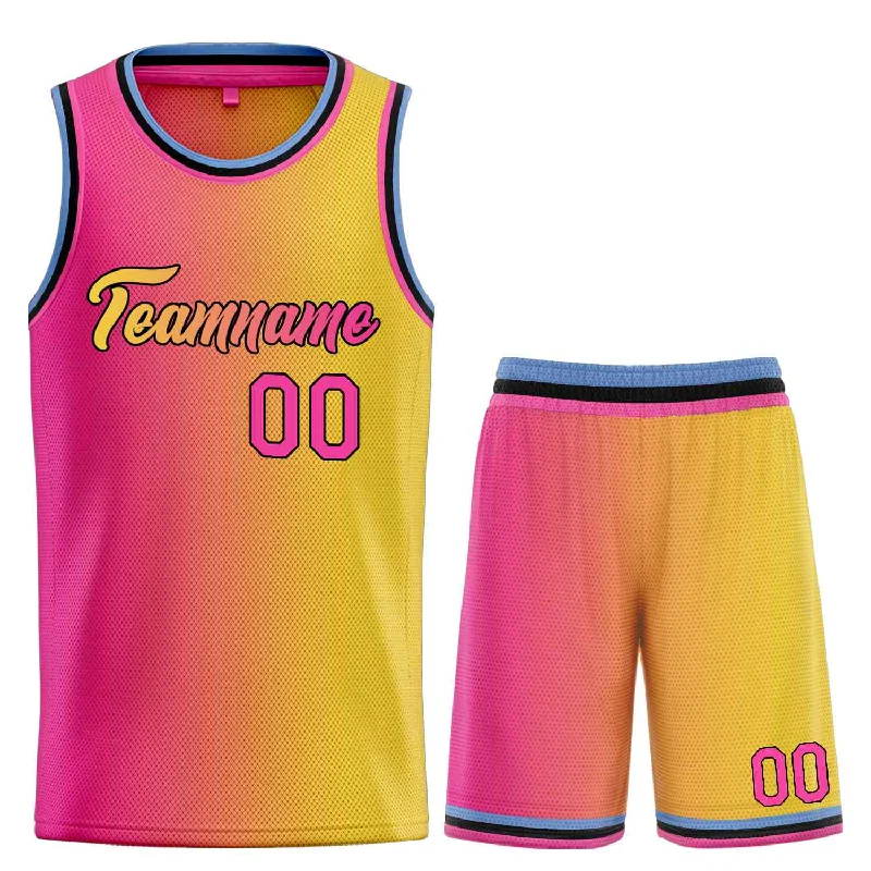 Soccer jersey with moisture management for athletes-Basketball jersey with moisture management for athletes-Custom Yellow Pink-Black Heal Gradient Fashion Sports Sets Uniform Basketball Jersey