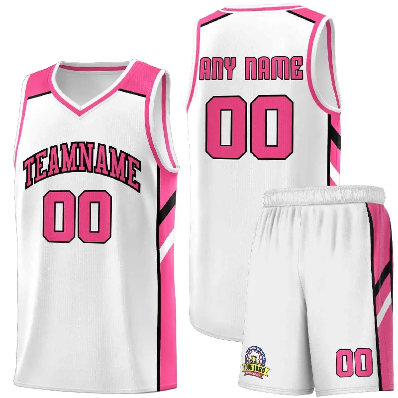 Personalized soccer jersey for casual wear-Personalized basketball jersey for casual wear-Custom White Pink-Black Classic Sets Sports Uniform Basketball Jersey