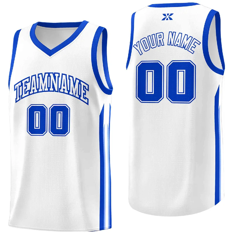 Soccer jersey for professional athletes and amateurs-Basketball jersey for professional athletes and amateurs-Custom White Royal-Classic Tops Mesh Sport Bull Basketball Jersey