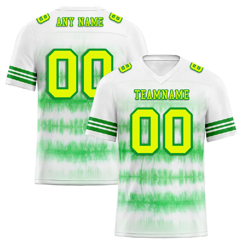 Personalized soccer jersey with bold number designs-Custom White Green Tie Dye Yellow Personalized Authentic Football Jersey FBJ02-bc0fa8b