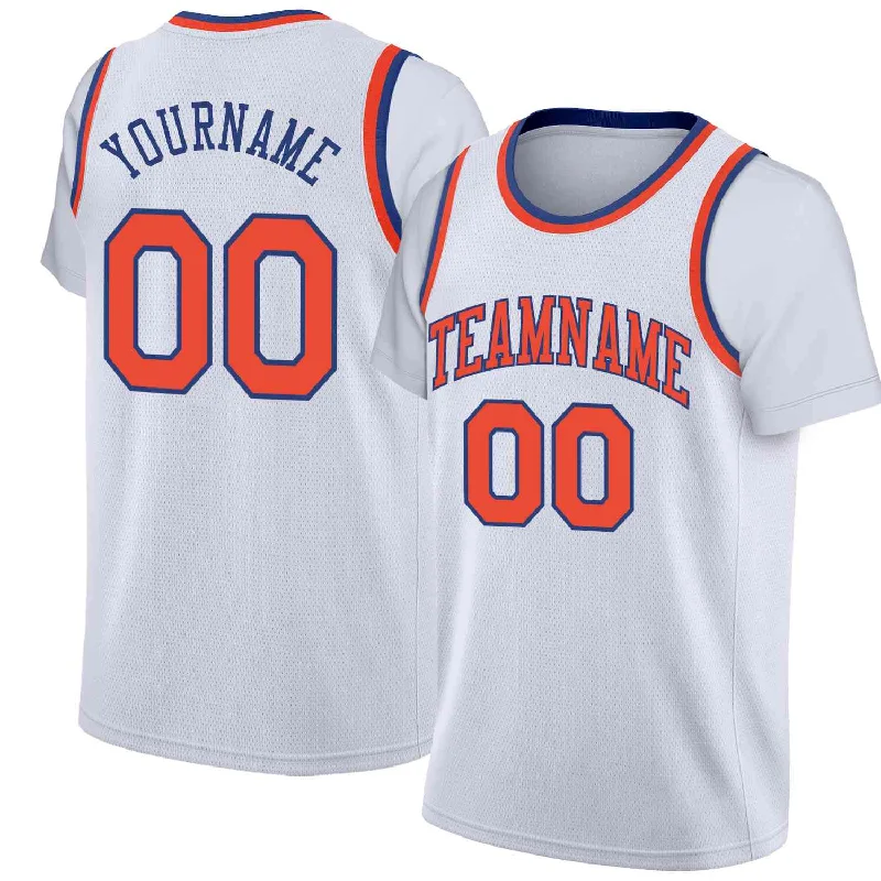 Soccer jersey with team colors and design-Basketball jersey with team colors and design-Custom White Orange-Blue Classic Tops Casual Fake Sleeve Basketball Jersey