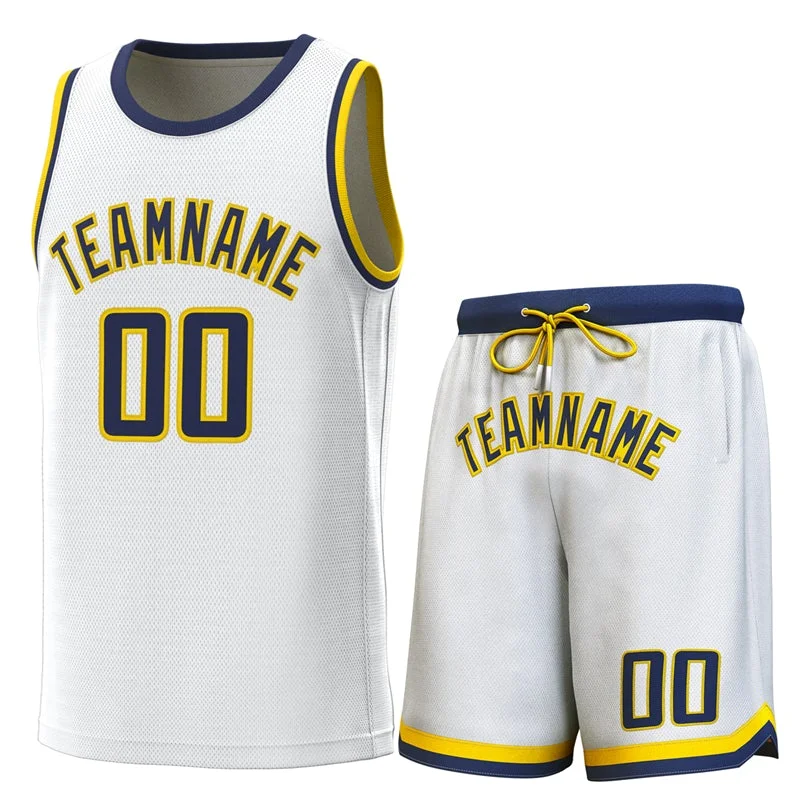 Soccer jersey with vibrant designs for energetic players-Basketball jersey with vibrant designs for energetic players-Custom White Navy-Yellow Classic Sets Basketball Jersey