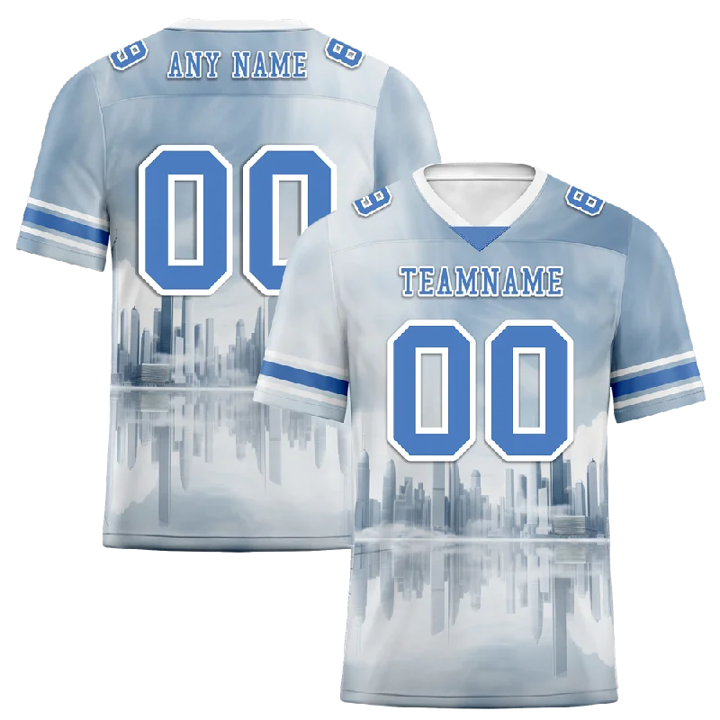 Custom soccer jersey with modern design-Custom Grey Graffiti Pattern Blue Personalized Authentic Football Jersey FBJ02-bc0fadd