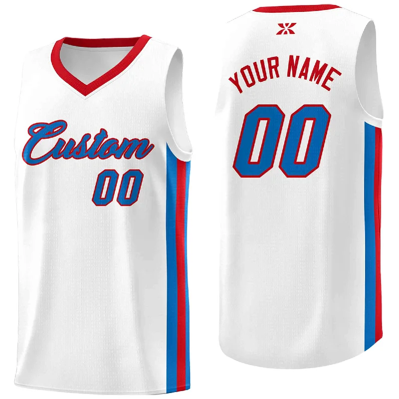 Personalized soccer jersey for high school and college teams-Personalized basketball jersey for high school and college teams-Custom White Royal-Red Classic Tops Mesh Sport Basketball Jersey