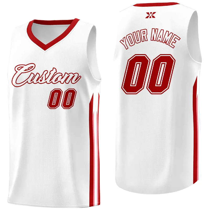 Custom soccer jersey for team bonding experiences-Custom basketball jersey for team bonding experiences-Custom White Red-Classic Tops Mesh Sport Basketball Jersey