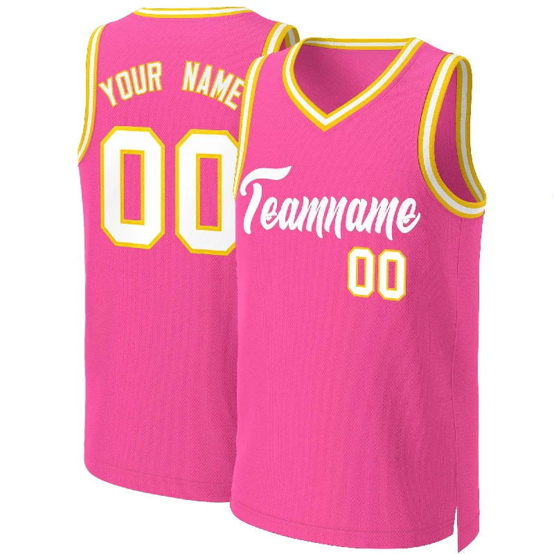 Custom soccer jersey for professional teams-Custom basketball jersey for professional teams-Custom Pink White Classic Tops Basketball Jersey