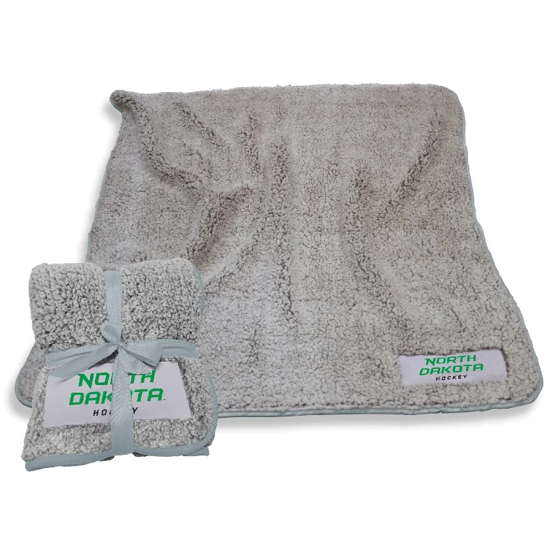 Custom team rugs for home game days-North Dakota Hockey Gray Frosty Fleece