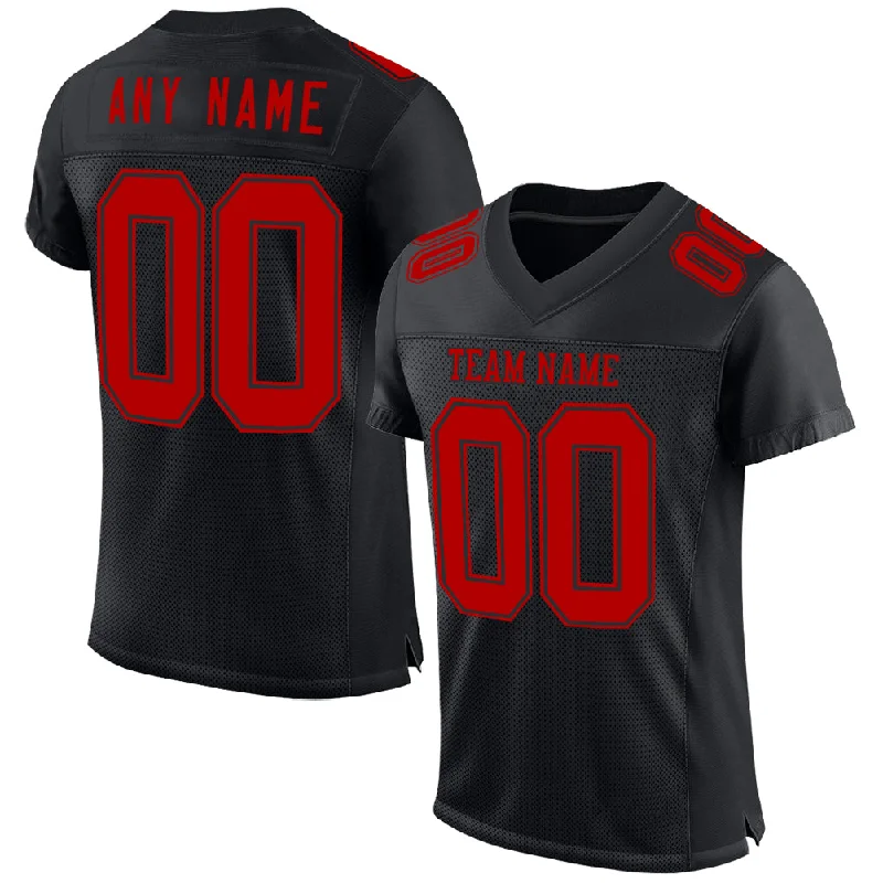 Custom soccer jersey for corporate team events-Custom Black Red Mesh Authentic Football Jersey