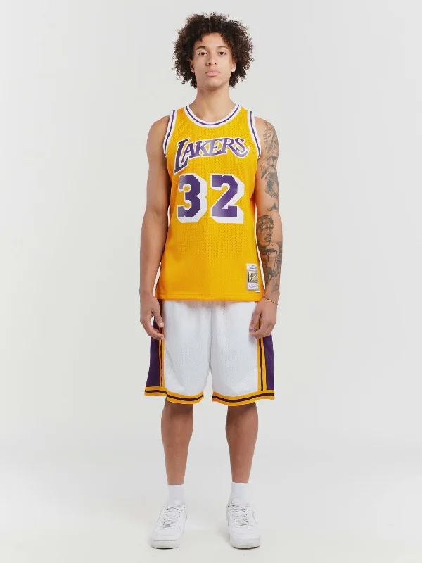 Custom soccer jersey with embroidery and design choices-Custom basketball jersey with embroidery and design choices-Mitchell & Ness Magic Johnson 1984-85 L.A Lakers Home Swingman Jersey