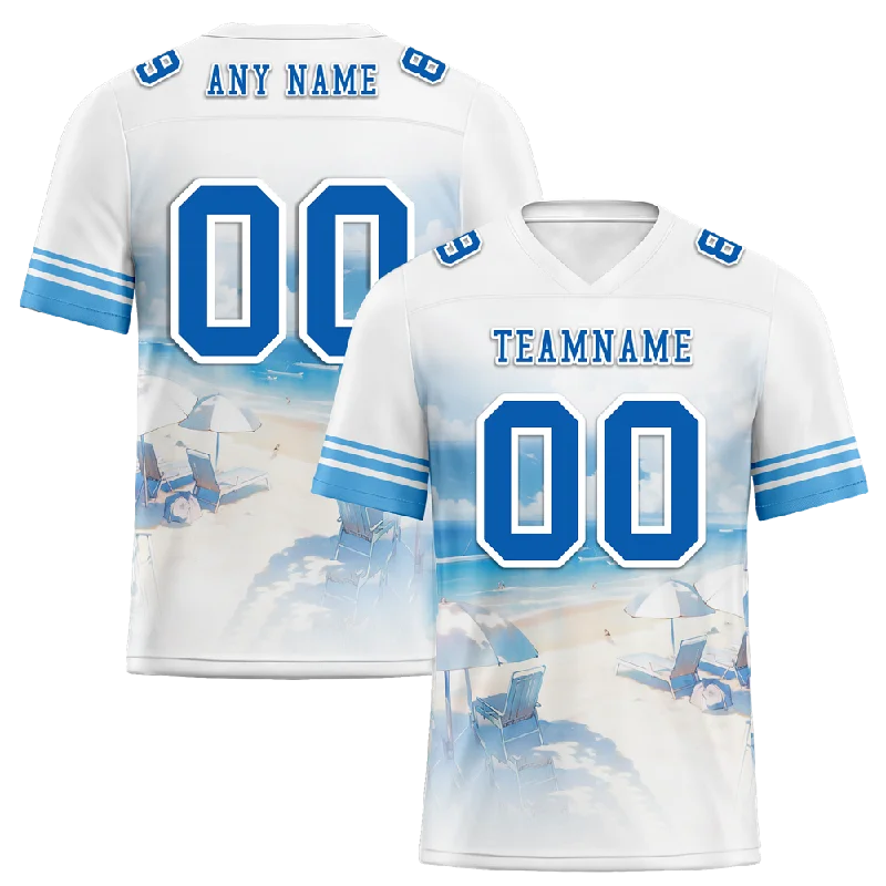 Soccer jersey for women, men, and youth players-Custom White Hawaii Blue Personalized Authentic Football Jersey FBJ02-bc0fa98