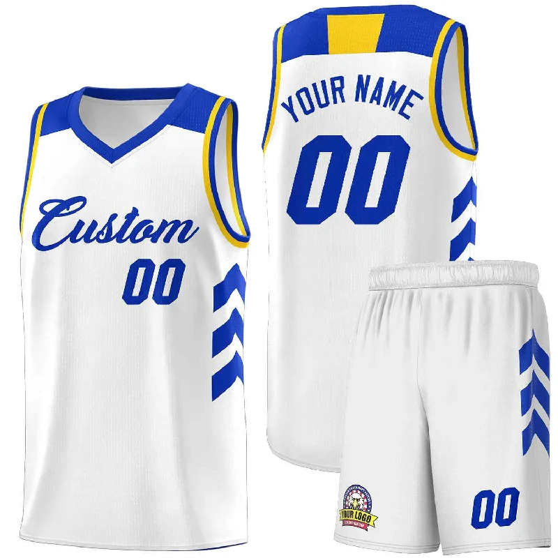 Personalized soccer jersey with bold number designs-Personalized basketball jersey with bold number designs-Custom White Royal Classic Sets Sports Uniform Basketball Jersey