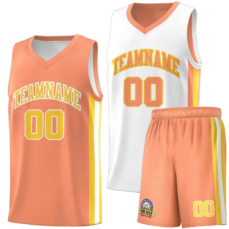 Custom soccer jersey with colorful and bold designs-Custom basketball jersey with colorful and bold designs-Custom White Orange-Yellow Double Side Sets Men Basketball Jersey