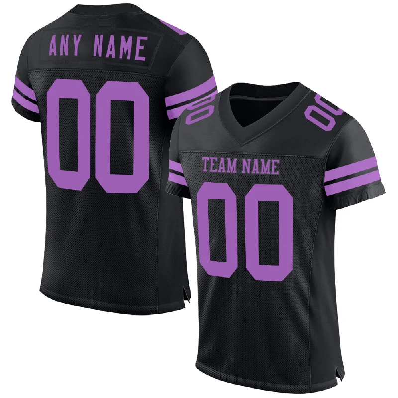 Soccer jersey for casual wear and game days-Custom Black Medium Purple Mesh Authentic Football Jersey