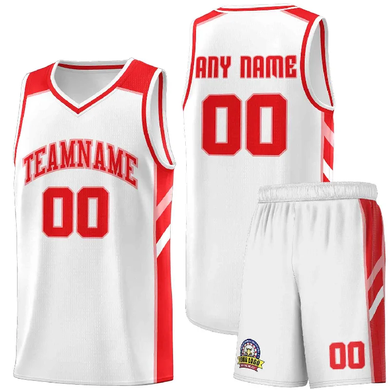 Custom soccer jersey with high-performance fabric-Custom basketball jersey with high-performance fabric-Custom White Red-Pink Classic Sets Sports Uniform Basketball Jersey