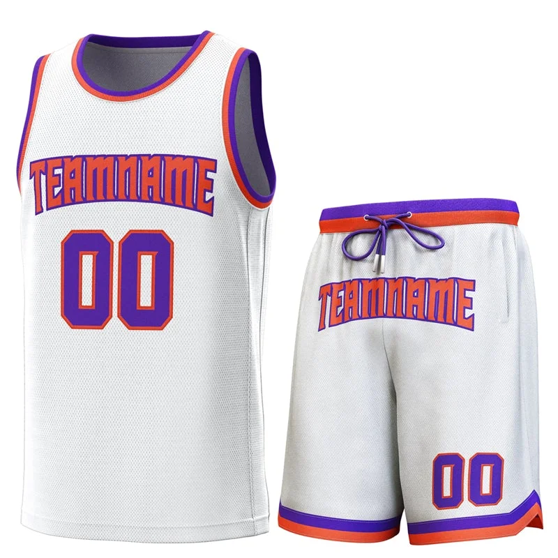 Custom soccer jersey for professional teams-Custom basketball jersey for professional teams-Custom White Purple-Orange Classic Sets Basketball Jersey