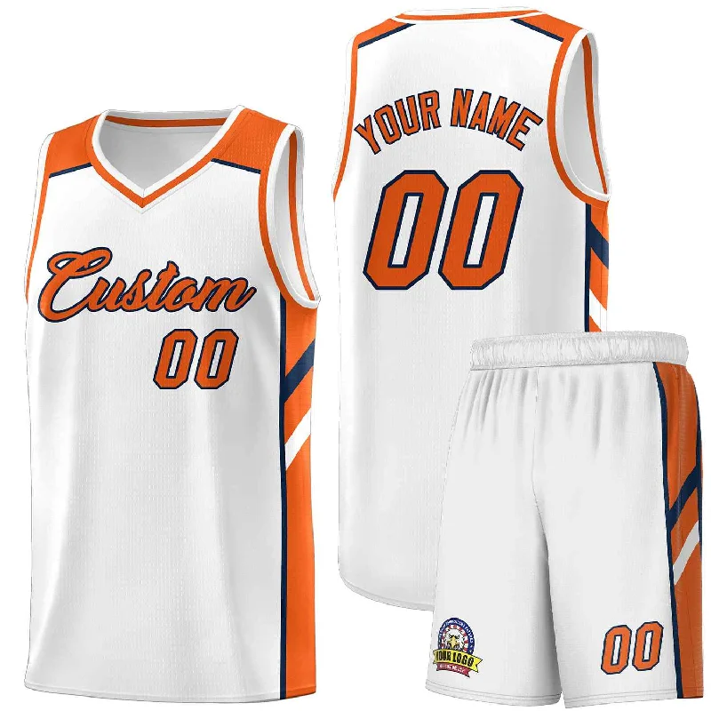 Soccer jersey with unique designs for special events-Basketball jersey with unique designs for special events-Custom White Orange-Navy Classic Sets Sports Uniform Basketball Jersey