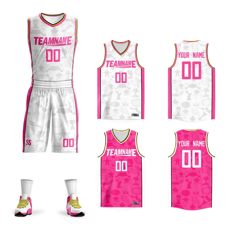 Soccer jersey for casual sport lovers and enthusiasts-Basketball jersey for casual sport lovers and enthusiasts-Custom White Pink Double Side Sets Basketball Jersey