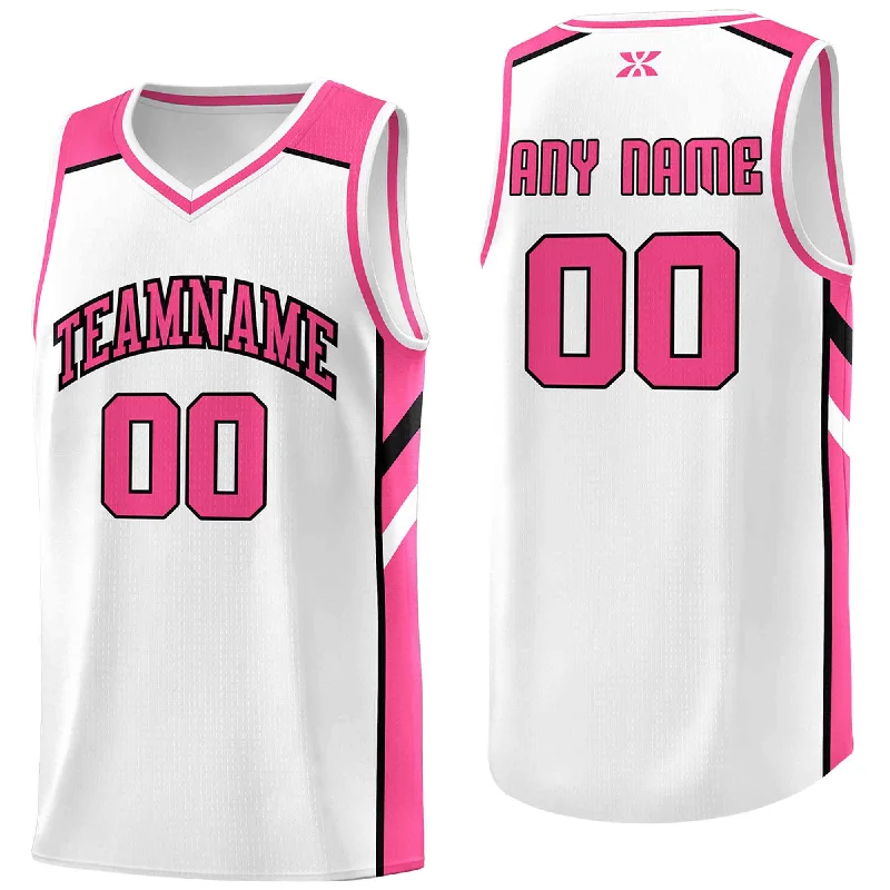 Soccer jersey for women, men, and youth players-Basketball jersey for women, men, and youth players-Custom White Pink-Black Classic Tops Style Mesh Sport Basketball Jersey