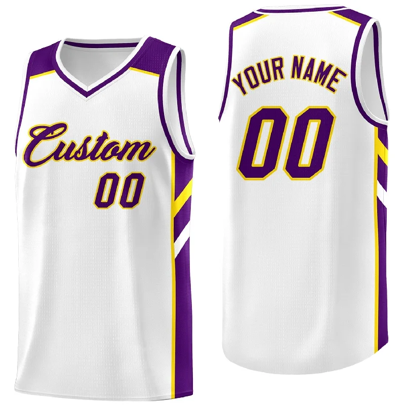 Custom soccer jersey for all skill levels-Custom basketball jersey for all skill levels-Custom White Purple-Yellow Classic Tops Men/Boy Athletic Basketball Jersey