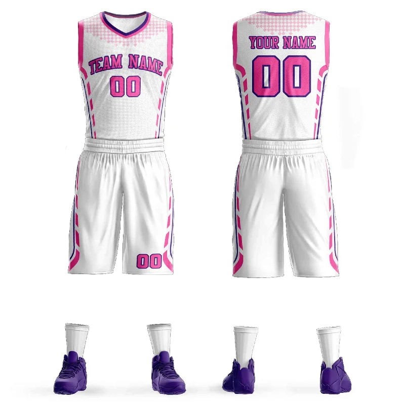 Custom soccer jersey for team spirit-Custom basketball jersey for team spirit-Custom White Pink-Purple Graffiti Pattern Sets Oblique Bar Basketball Jersey