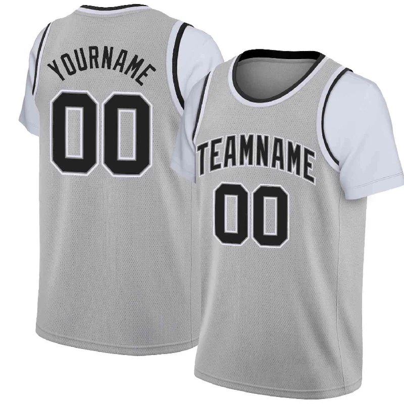 Soccer jersey for sports enthusiasts and collectors-Basketball jersey for sports enthusiasts and collectors-Custom Gray Black-White Classic Tops Casual Fake Sleeve Basketball Jersey