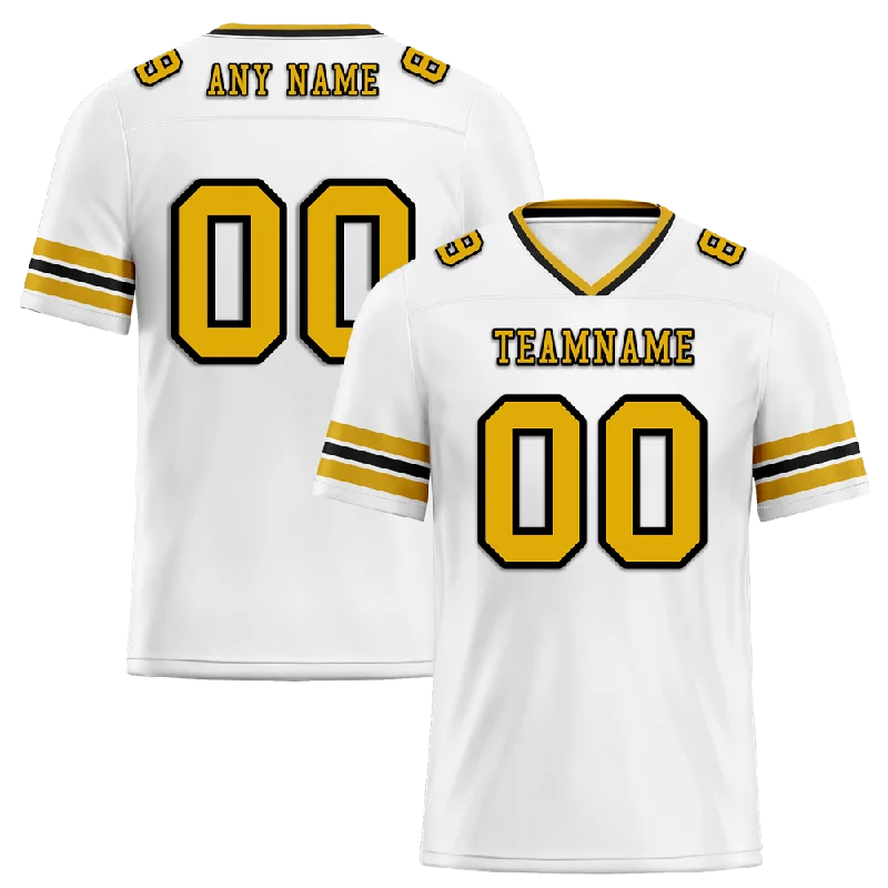 Soccer jersey for all team sizes and ages-Custom White Sleeve Stripes Yellow Personalized Authentic Football Jersey FBJ02-bc0f0f7