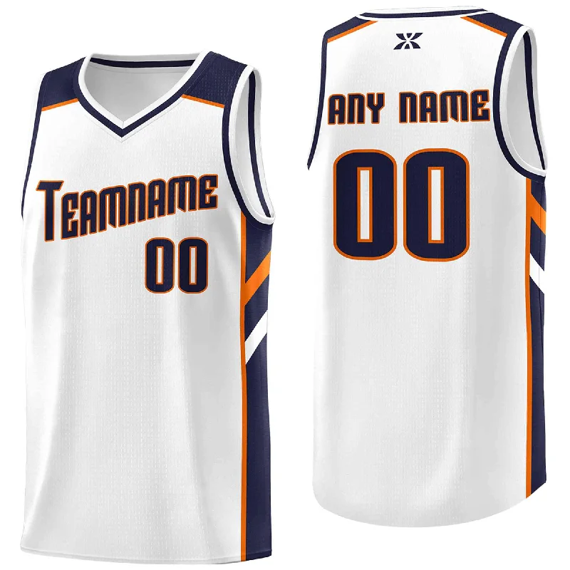 Soccer jersey with stylish details for fans-Basketball jersey with stylish details for fans-Custom White Navy-Orange Classic Tops Style Mesh Sport Basketball Jersey